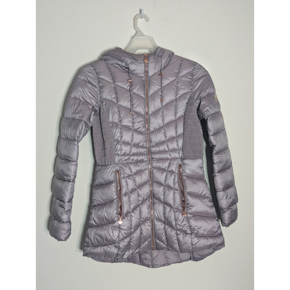 Bernardo Womens Quilted Puffer Jacket Coat Parka Winter Lavender Rose Gold Small